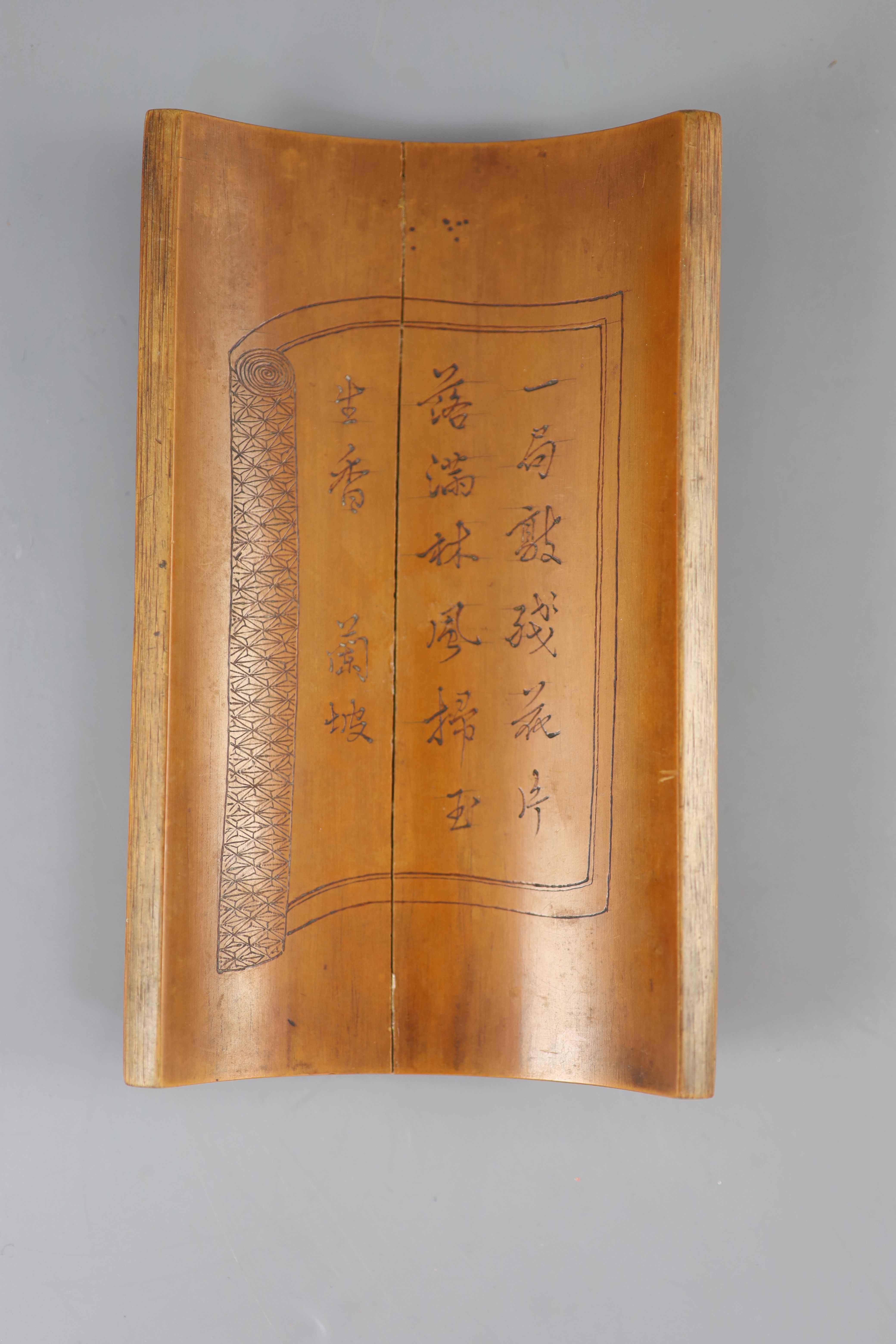 A Chinese bamboo wrist rest, 19th century,